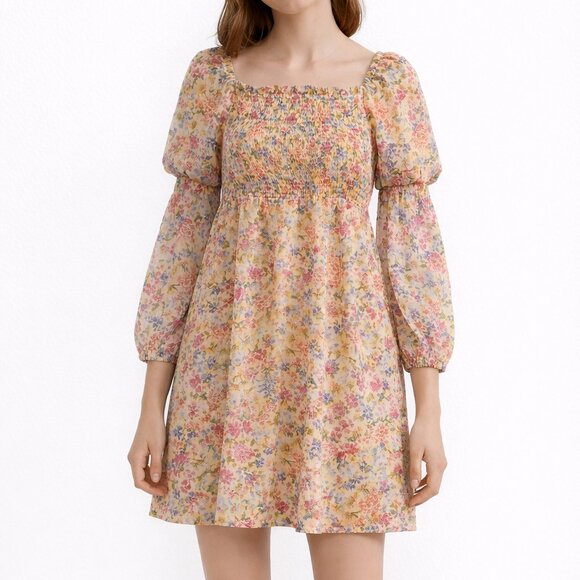 Francesca's Collections Other - Francesca’s Multicolor Floral Smocked Long Sleeve Dress – Youth 12